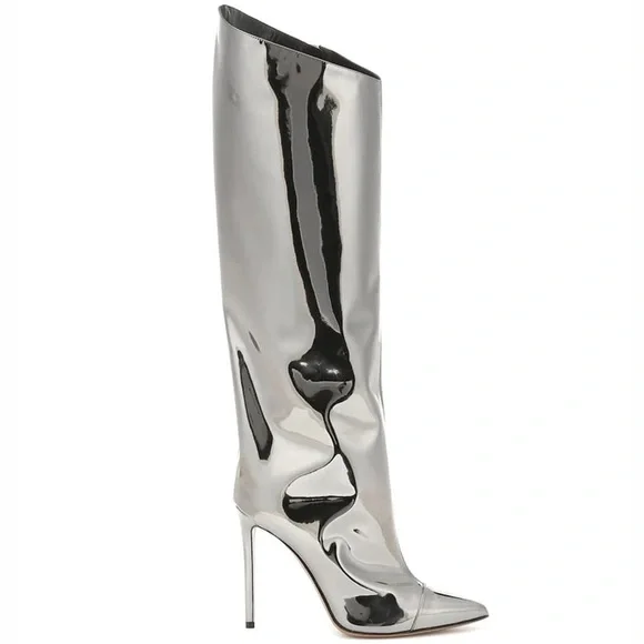 Pointed Toe Metallic High Heeled Boots - Picture 2 of 3